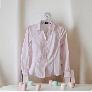 Jones Of NY Baby Pink Blouse Button Front Casual Or Dressy Size L easy Care